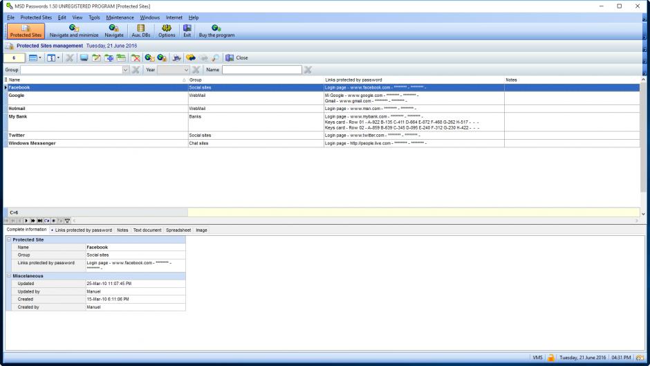 screenshot of program