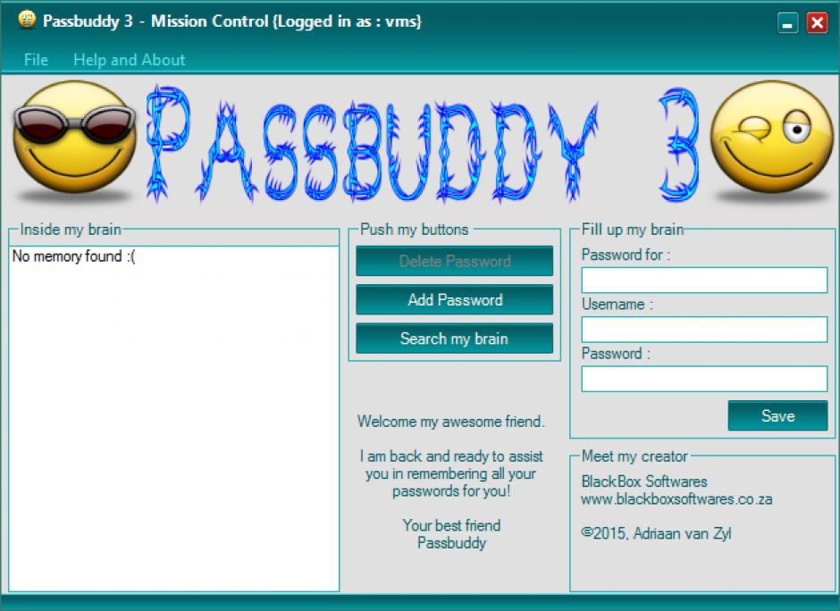 PassBuddy main screen