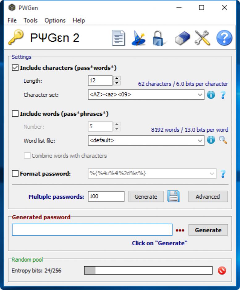 PWGen main screen