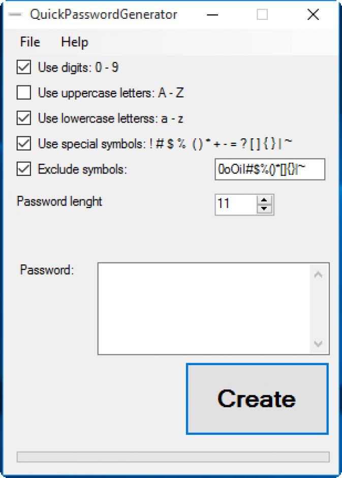 Quick Password Generator main screen