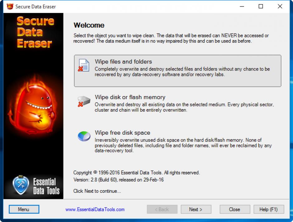 Secure Data Eraser main screen