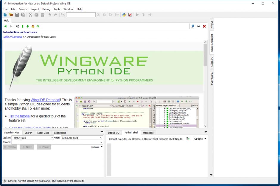 Wing IDE Personal main screen