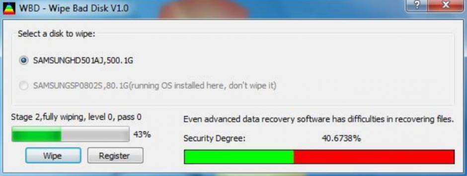 Wipe Bad Disk main screen