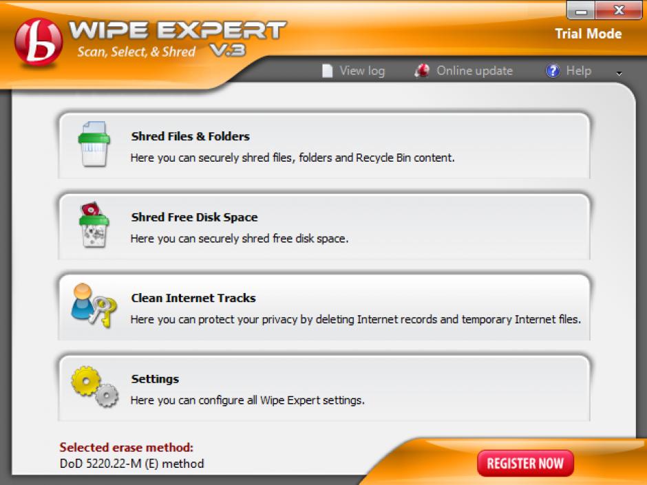 Wipe Expert main screen