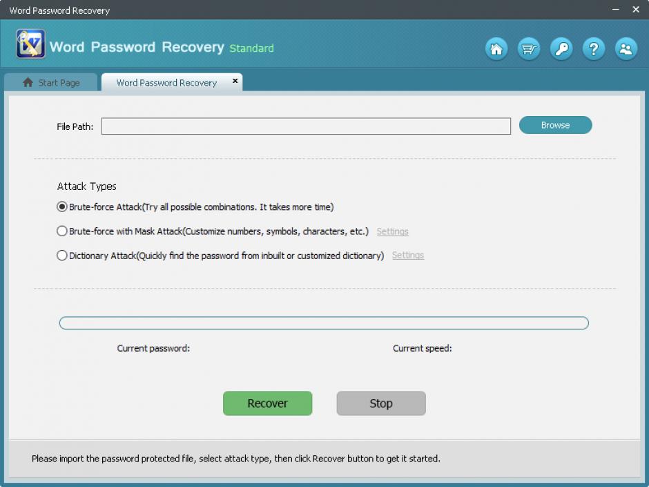 Word Password Recovery Standard main screen