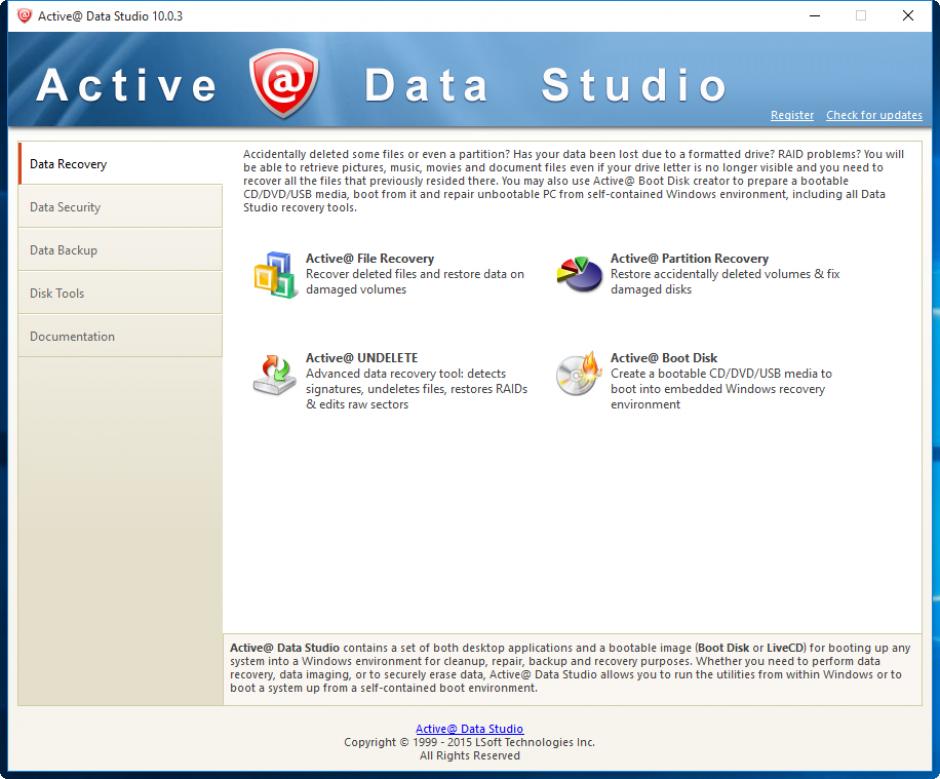 Active Data Studio main screen
