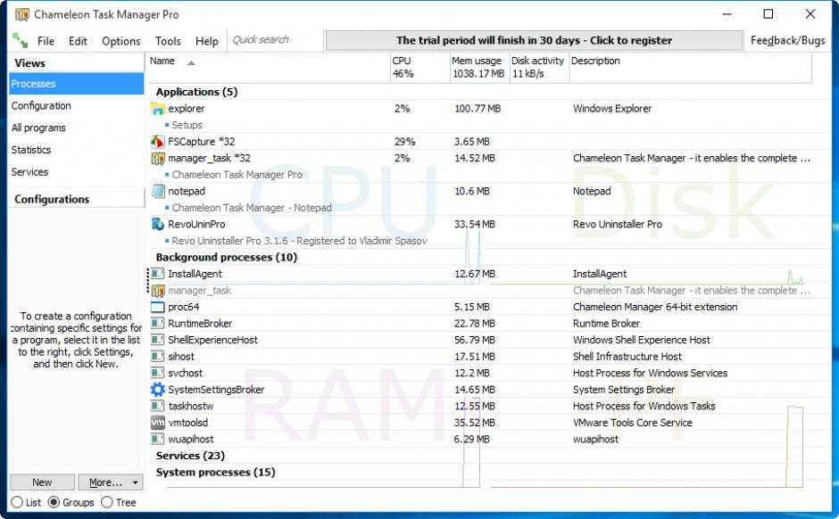 Chameleon Task Manager main screen