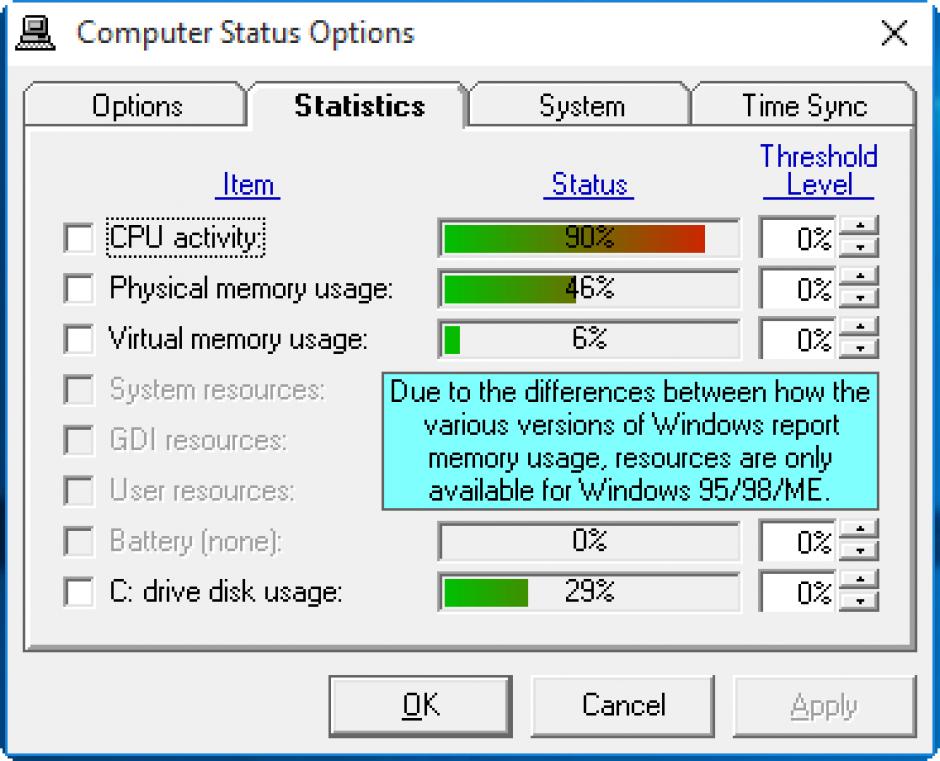 Computer Status Monitor main screen
