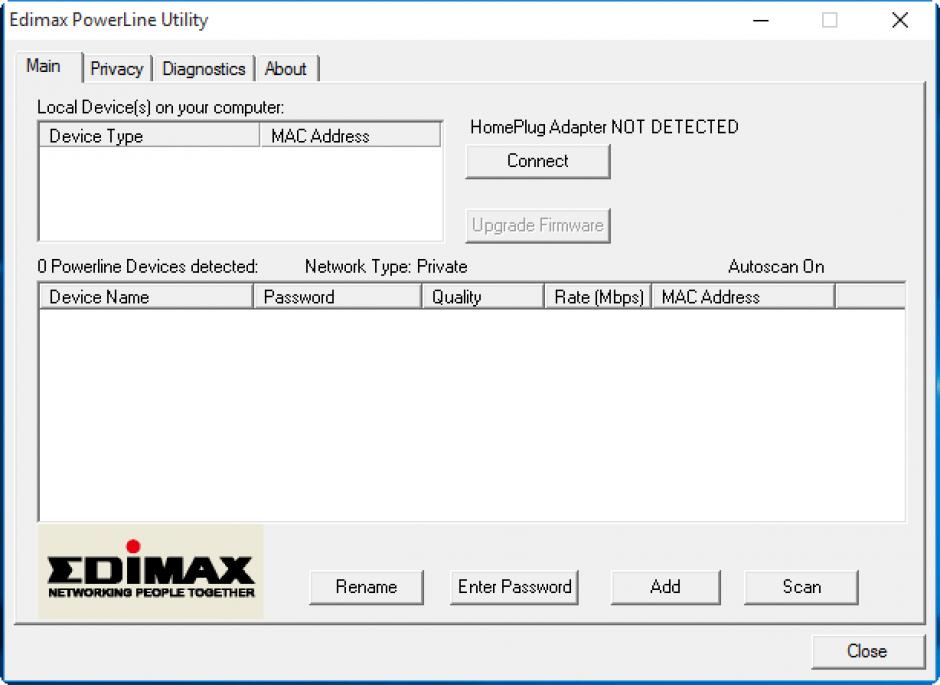 Edimax PowerLine Utility main screen