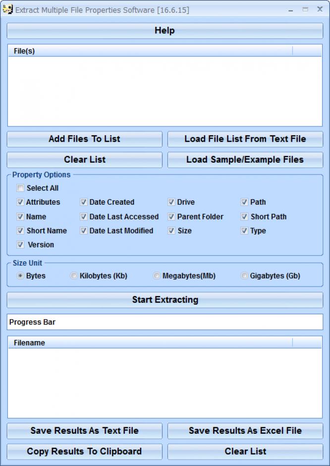 Extract Multiple File Properties main screen
