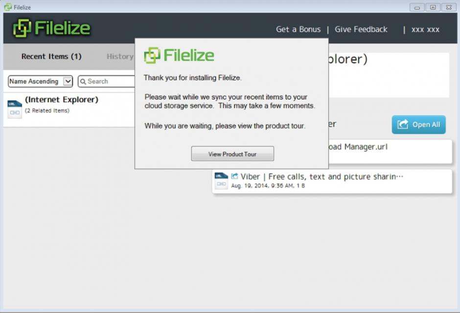 Filelize main screen