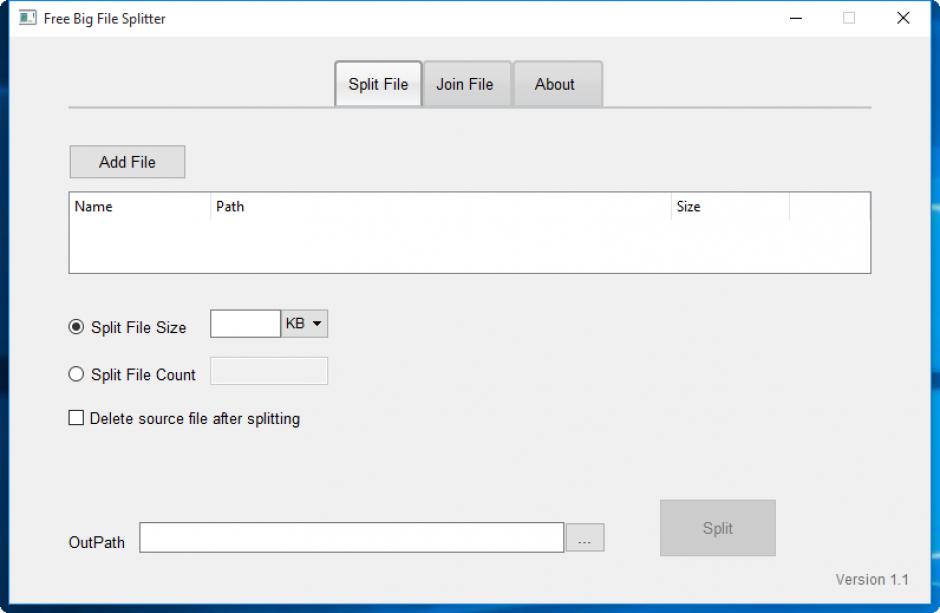 Free Big File Splitter main screen