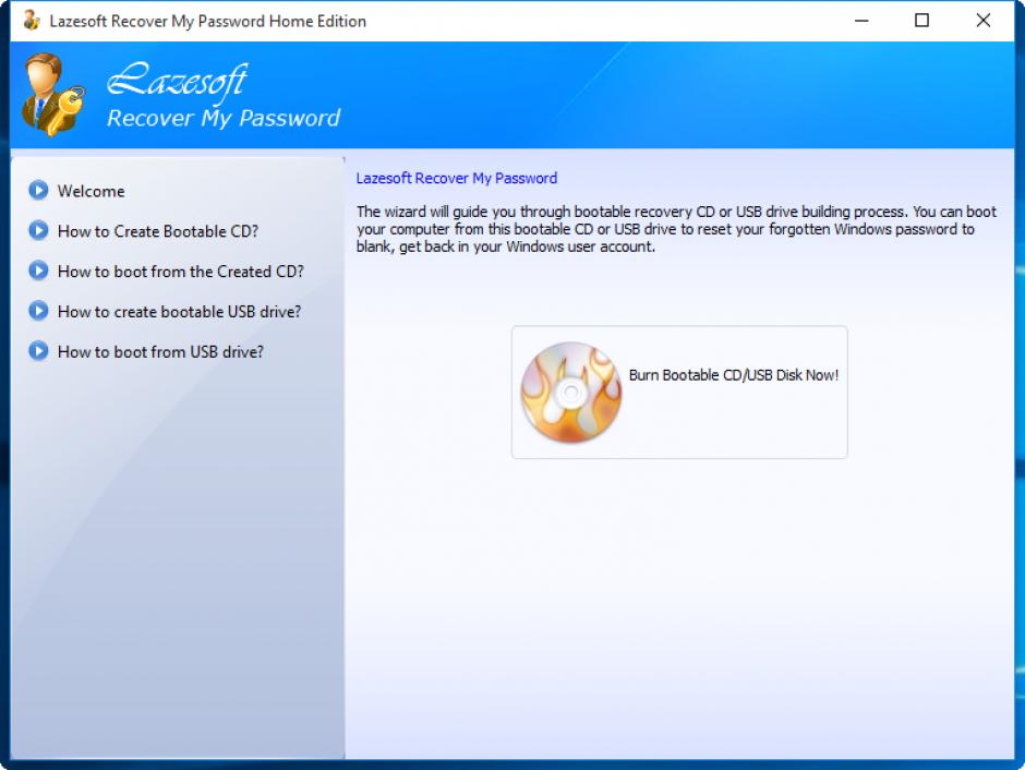 Lazesoft Recover My Password Home Edition main screen