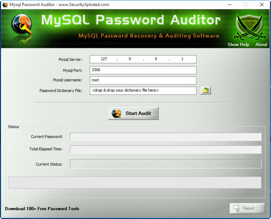 My sql Password Auditor main screen