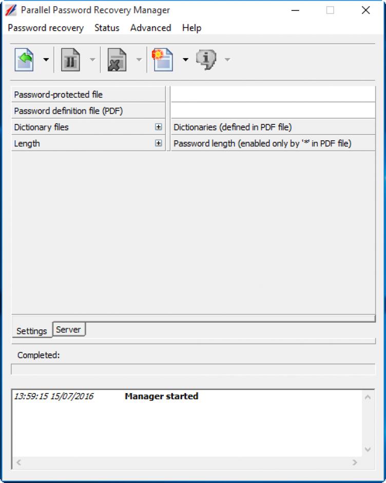 Parallel Password Recovery main screen