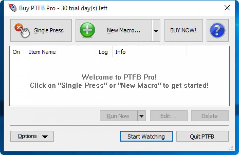 PTFB Pro main screen