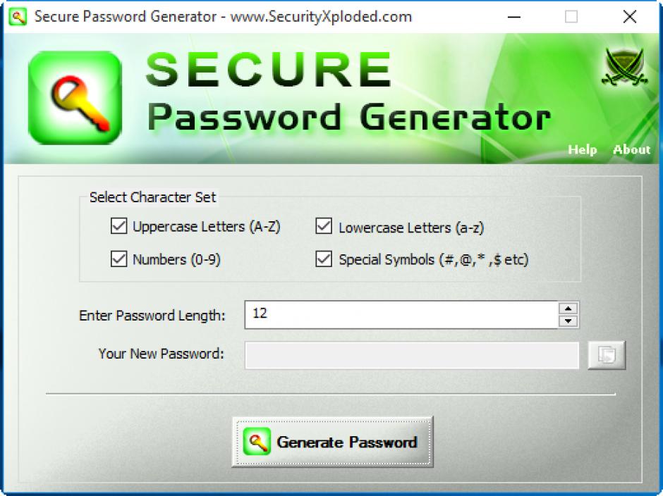 Secure Password Generator main screen