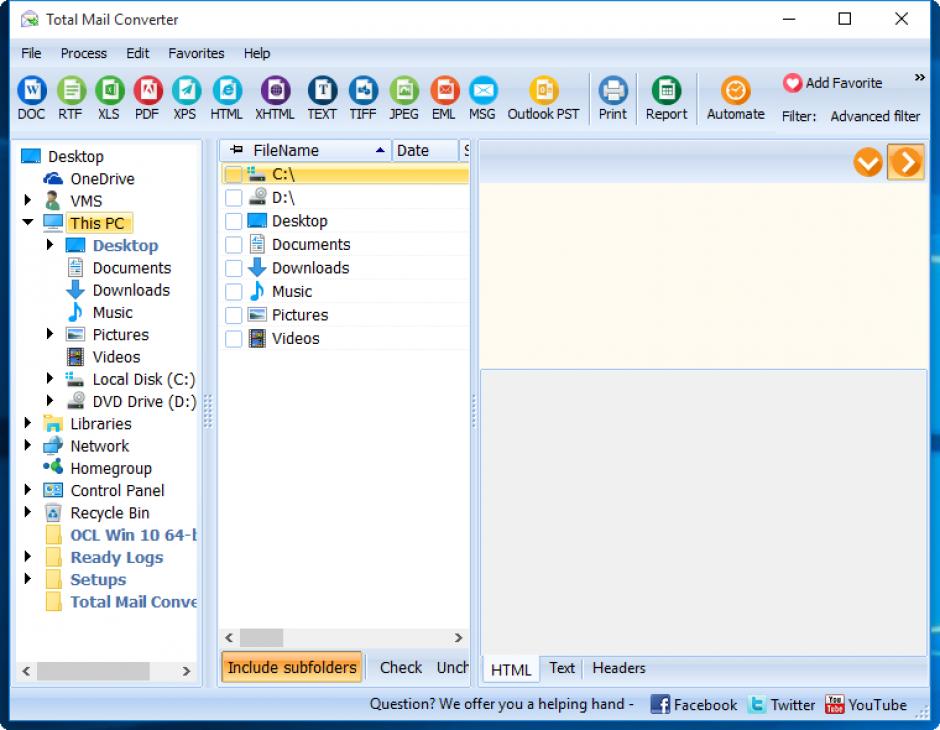 Total Mail Converter main screen