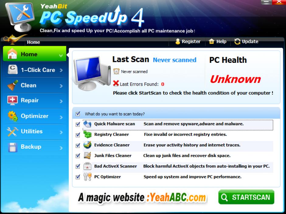 YeahBit PC SpeedUp main screen