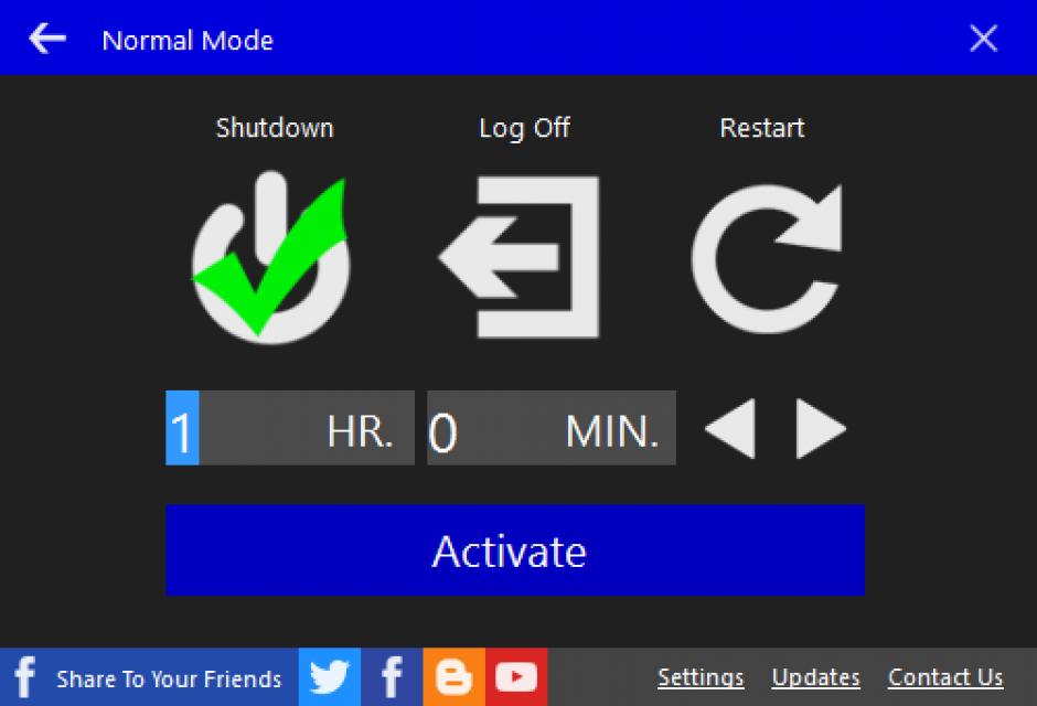 Automatic Shutdown N main screen