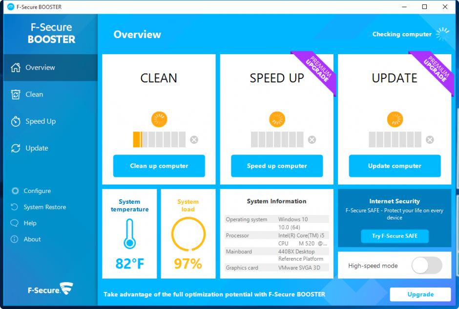 F-Secure BOOSTER main screen