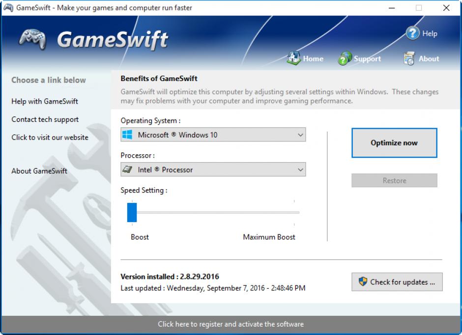 GameSwift main screen