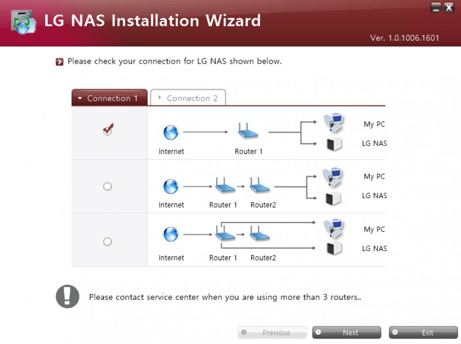 LG NAS Installation Wizard main screen