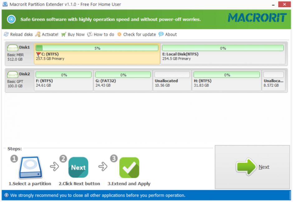 Macrorit Partition  Extender Free main screen