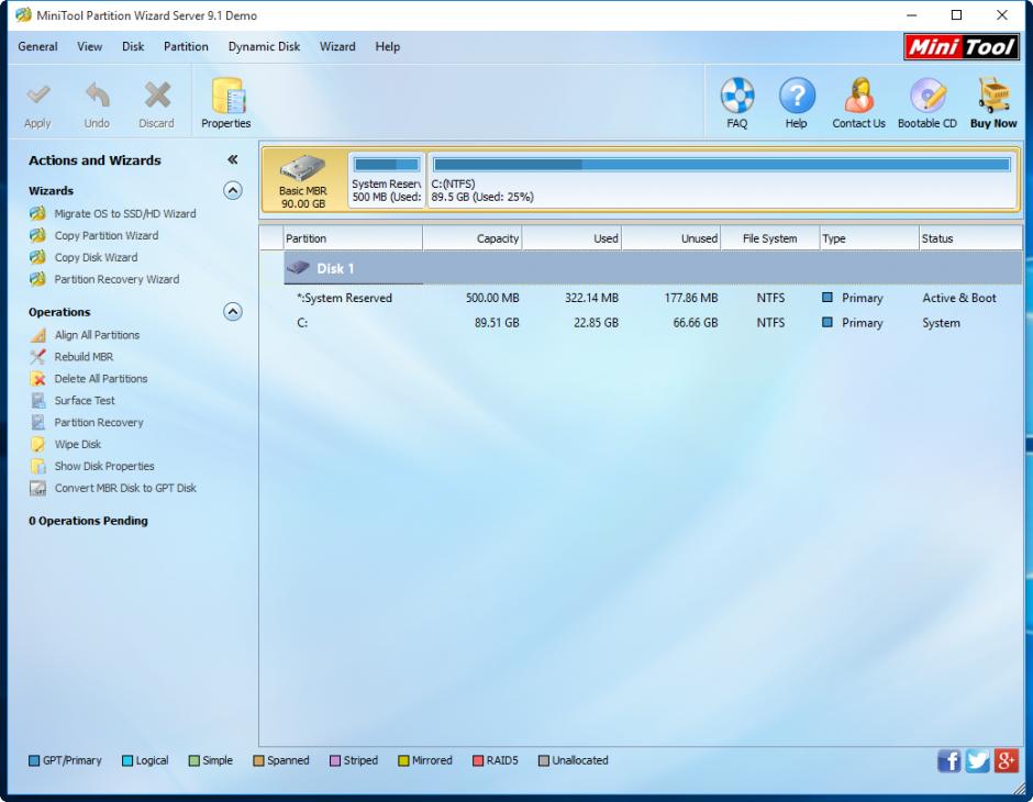 MiniTool Partition Wizard Server Edition main screen