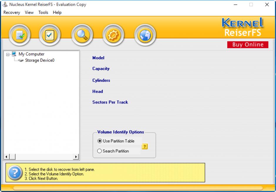 Nucleus Kernel ReiserFS main screen