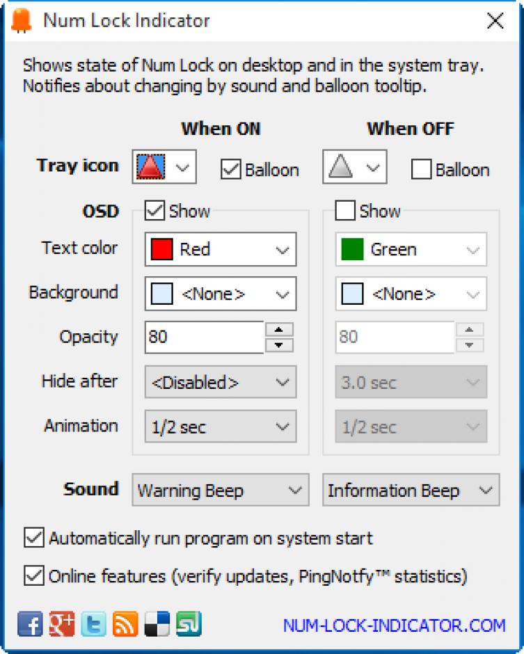 Num Lock Indicator main screen