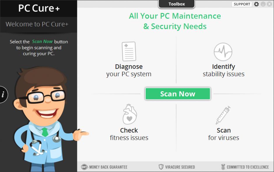 PC Cure+ main screen