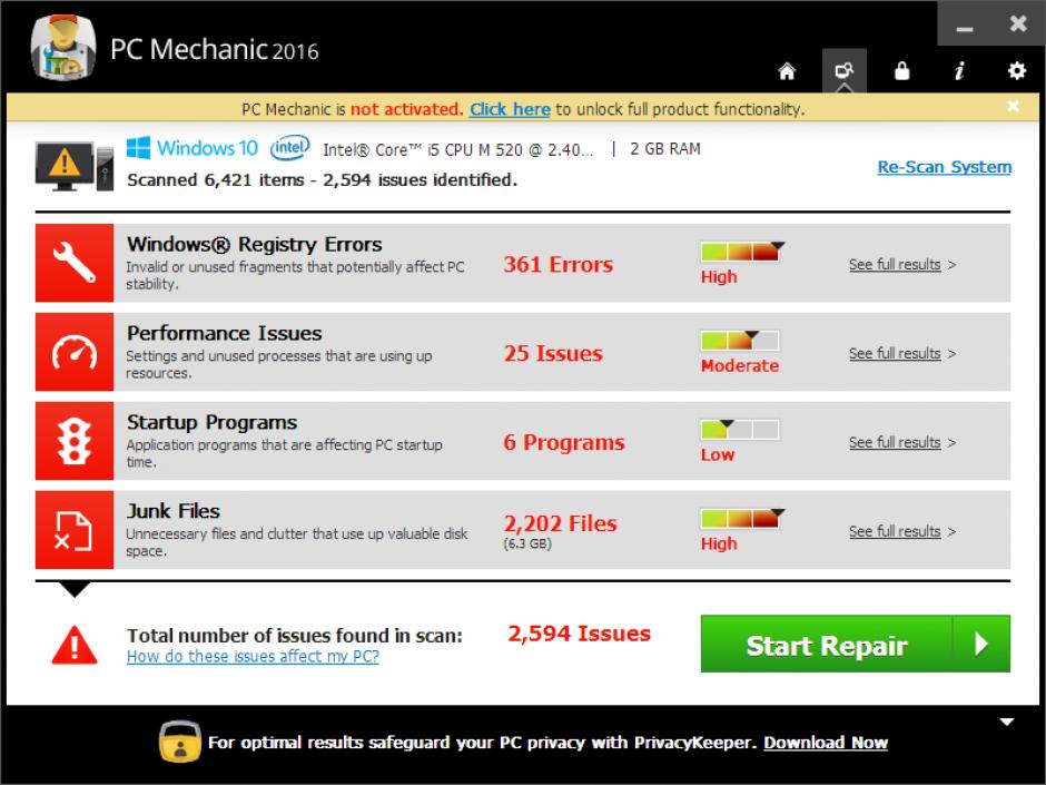 PC Mechanic main screen