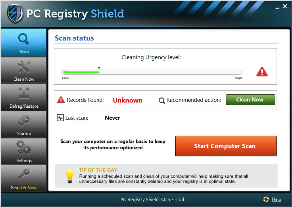 PC Registry Shield main screen