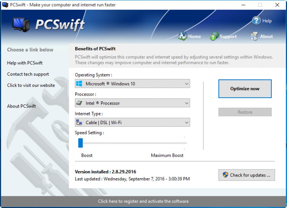 PCSwift main screen