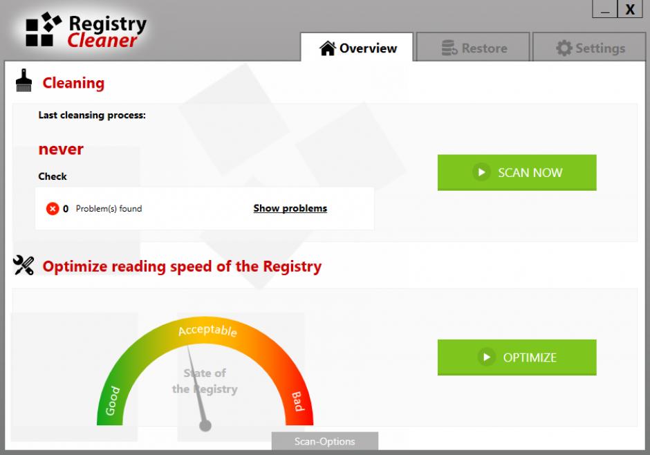 Registry Cleaner main screen