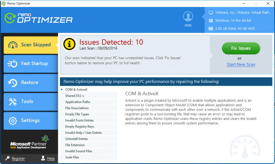 Remo Optimizer main screen