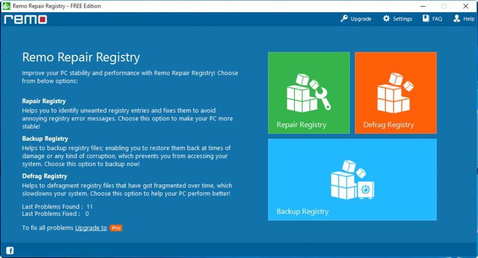 Remo Repair Registry main screen