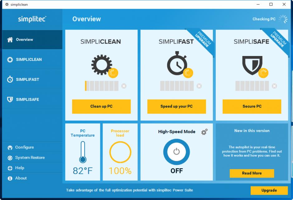 Simpliclean main screen