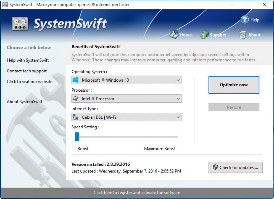 SystemSwift main screen