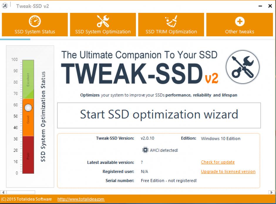 Tweak-SSD main screen