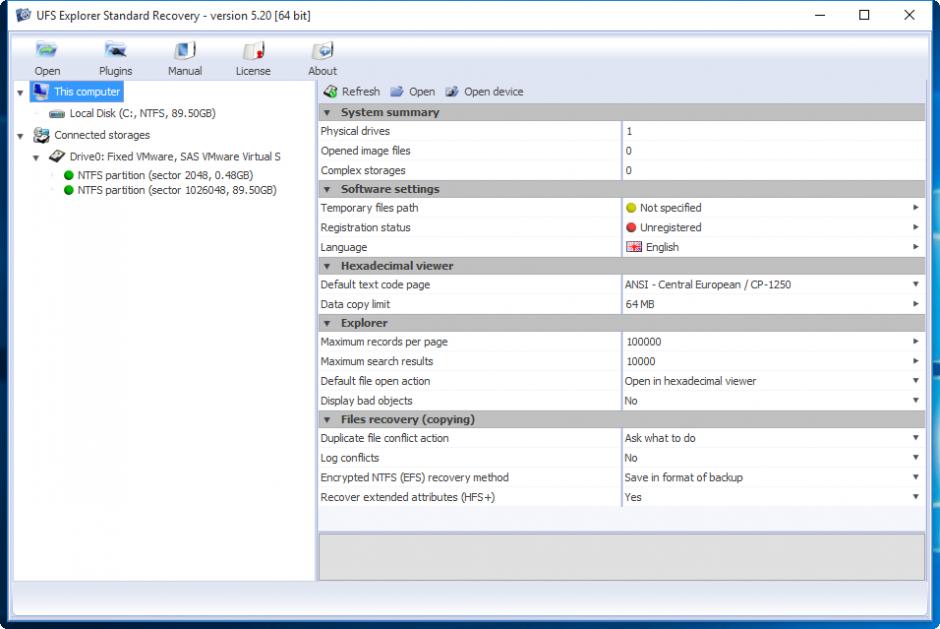 UFS Explorer Standard Recovery main screen