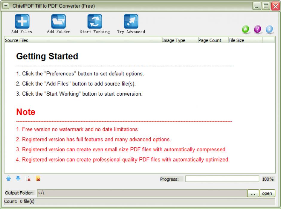 ChiefPDF Tiff to PDF Converter Free main screen