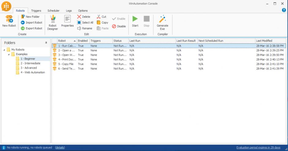 WinAutomation main screen