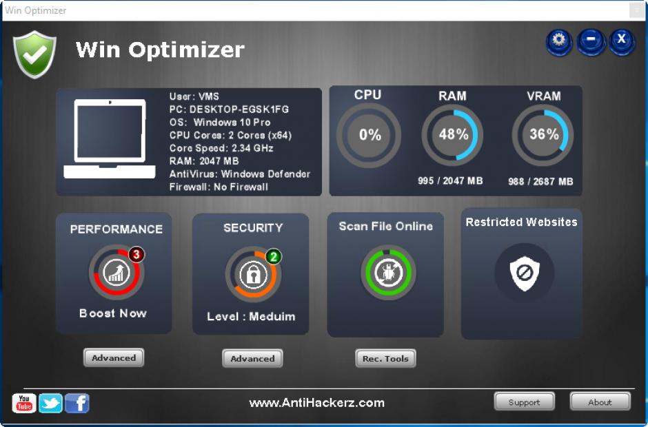 WinOptimizer main screen