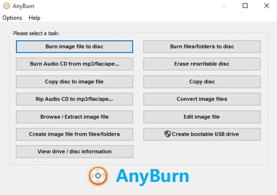 AnyBurn main screen