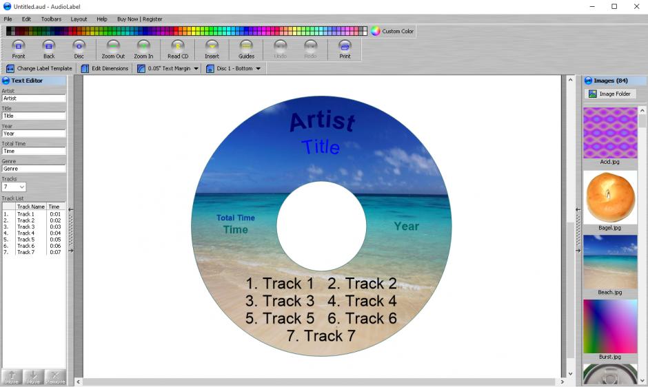 AudioLabel CD/DVD Cover Maker main screen