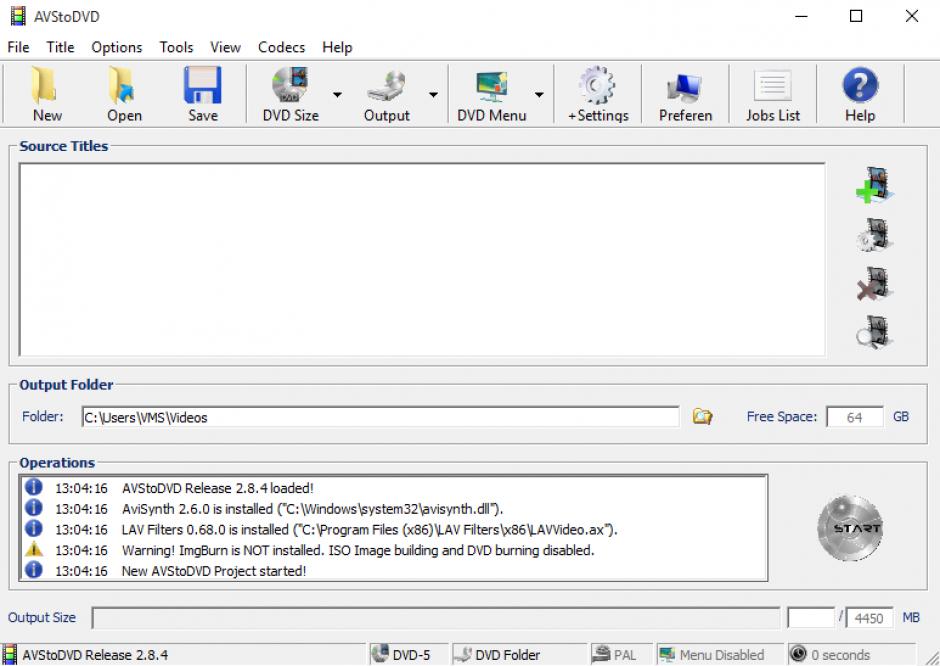 AVStoDVD main screen