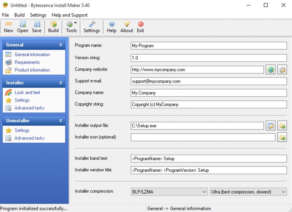 Bytessence Install Maker main screen