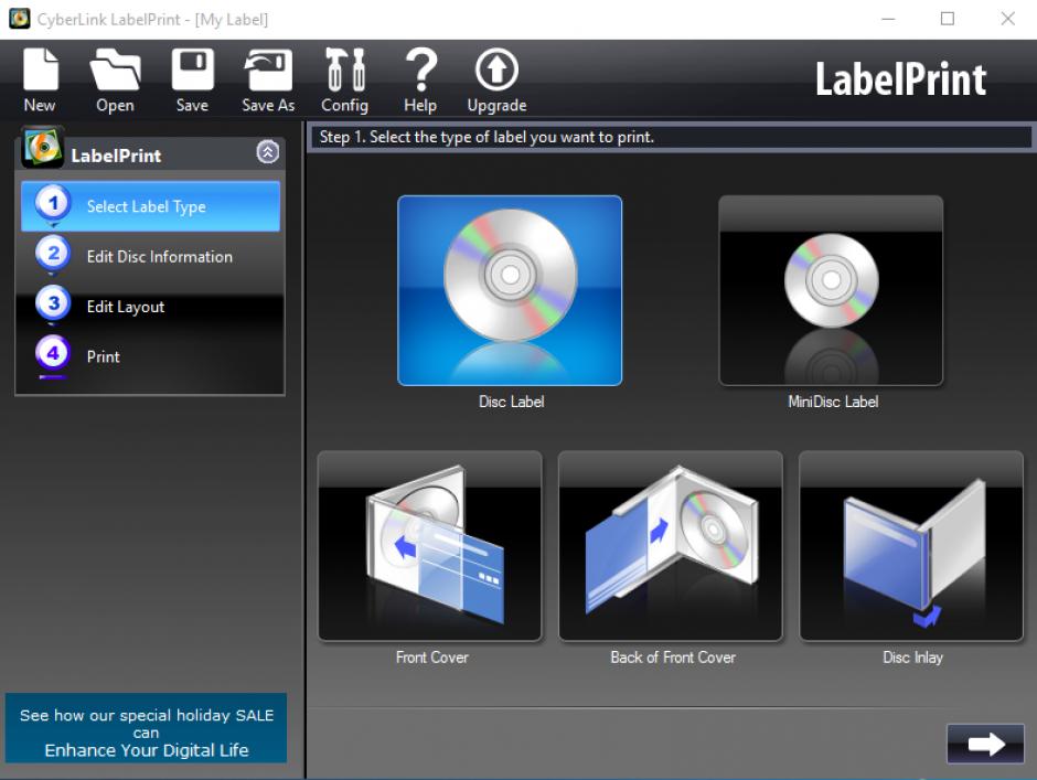 CyberLink LabelPrint main screen